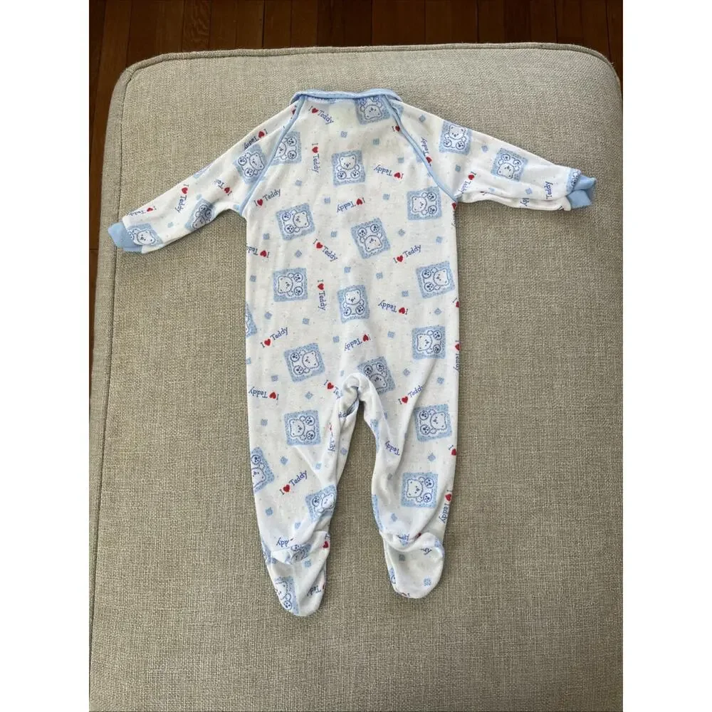 Vintage 70s Lot of 2 Red Corduroy Bib Overalls 6 mths Babygro Baby Sleeper Pjs